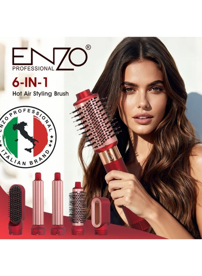 ENZO Professional 6-in-1 Hot Air Styling Brush | Multi-Function Hair Styler with Interchangeable Attachments | Blow Dryer Brush for Curling, Straightening & Volumizing - Image 2